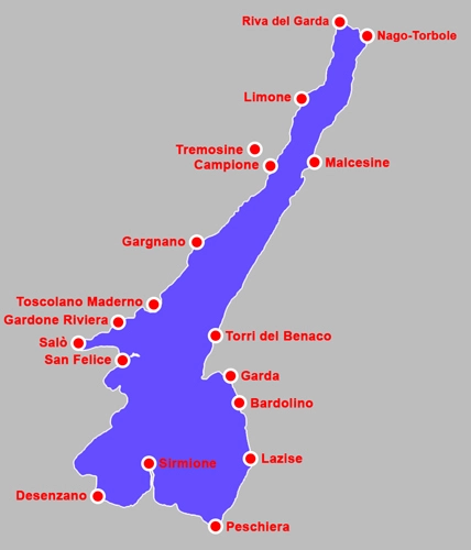 Mappa dei paesi del lago di Garda